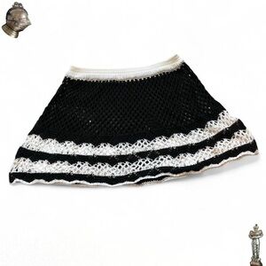Black and white striped  crochet knit mini skirt